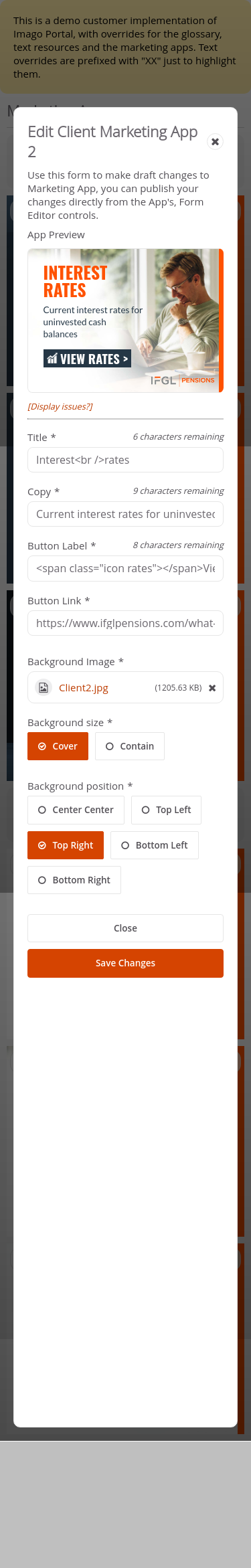 Customer-IFGL > 03 Marketing Dashboard > Edit Marketing Apps